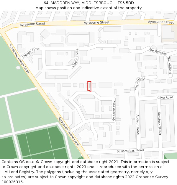 64, MADDREN WAY, MIDDLESBROUGH, TS5 5BD: Location map and indicative extent of plot