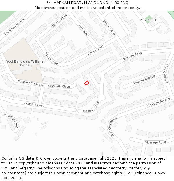 64, MAENAN ROAD, LLANDUDNO, LL30 1NQ: Location map and indicative extent of plot