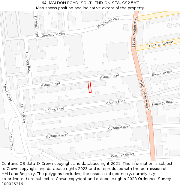 64, MALDON ROAD, SOUTHEND-ON-SEA, SS2 5AZ: Location map and indicative extent of plot