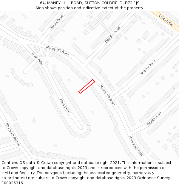 64, MANEY HILL ROAD, SUTTON COLDFIELD, B72 1JS: Location map and indicative extent of plot