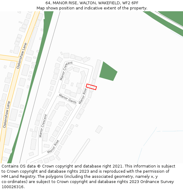 64, MANOR RISE, WALTON, WAKEFIELD, WF2 6PF: Location map and indicative extent of plot