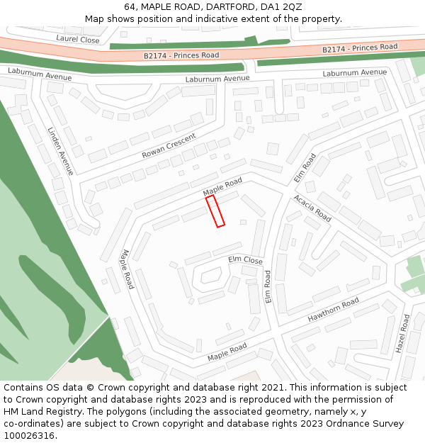 64, MAPLE ROAD, DARTFORD, DA1 2QZ: Location map and indicative extent of plot