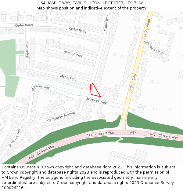 64, MAPLE WAY, EARL SHILTON, LEICESTER, LE9 7HW: Location map and indicative extent of plot