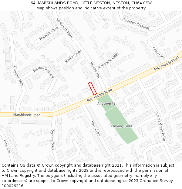 64, MARSHLANDS ROAD, LITTLE NESTON, NESTON, CH64 0SW: Location map and indicative extent of plot