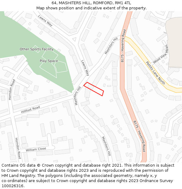 64, MASHITERS HILL, ROMFORD, RM1 4TL: Location map and indicative extent of plot