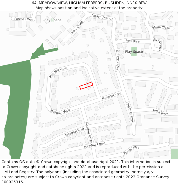 64, MEADOW VIEW, HIGHAM FERRERS, RUSHDEN, NN10 8EW: Location map and indicative extent of plot