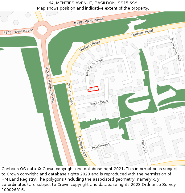 64, MENZIES AVENUE, BASILDON, SS15 6SY: Location map and indicative extent of plot