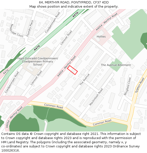 64, MERTHYR ROAD, PONTYPRIDD, CF37 4DD: Location map and indicative extent of plot