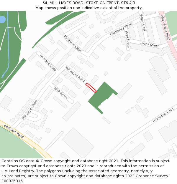 64, MILL HAYES ROAD, STOKE-ON-TRENT, ST6 4JB: Location map and indicative extent of plot