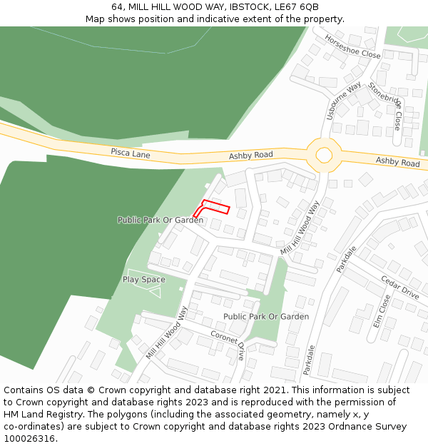 64, MILL HILL WOOD WAY, IBSTOCK, LE67 6QB: Location map and indicative extent of plot