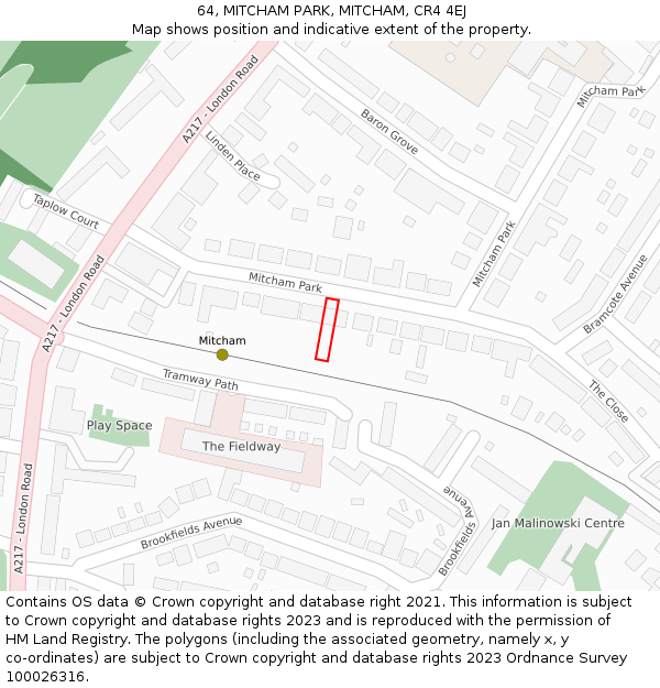 64, MITCHAM PARK, MITCHAM, CR4 4EJ: Location map and indicative extent of plot