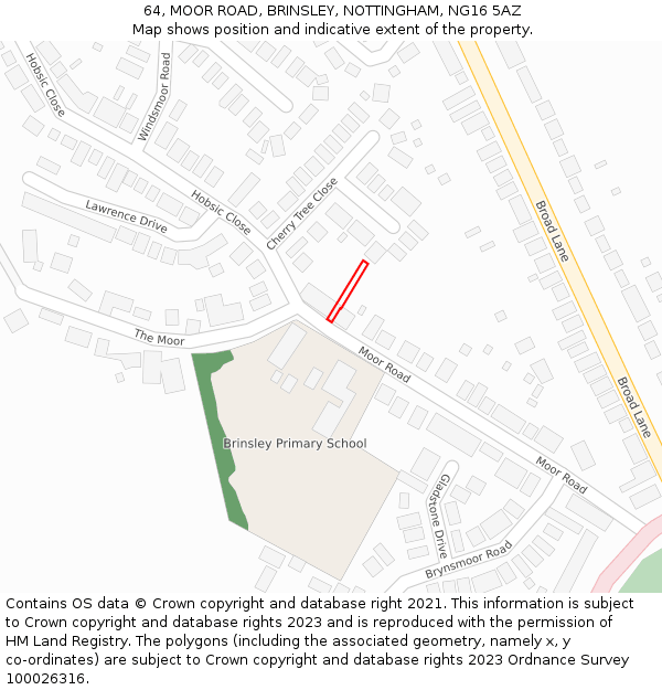 64, MOOR ROAD, BRINSLEY, NOTTINGHAM, NG16 5AZ: Location map and indicative extent of plot