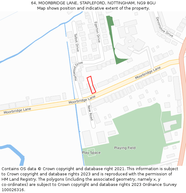 64, MOORBRIDGE LANE, STAPLEFORD, NOTTINGHAM, NG9 8GU: Location map and indicative extent of plot