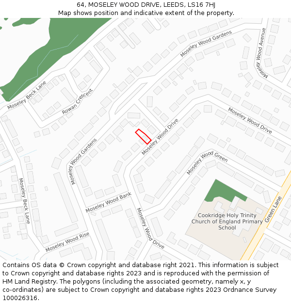 64, MOSELEY WOOD DRIVE, LEEDS, LS16 7HJ: Location map and indicative extent of plot