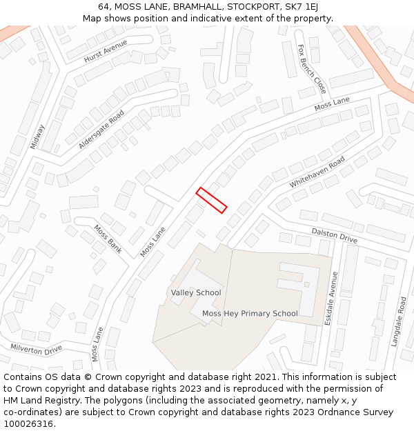 64, MOSS LANE, BRAMHALL, STOCKPORT, SK7 1EJ: Location map and indicative extent of plot