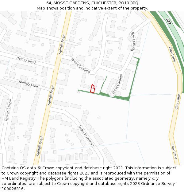 64, MOSSE GARDENS, CHICHESTER, PO19 3PQ: Location map and indicative extent of plot