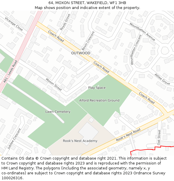 64, MOXON STREET, WAKEFIELD, WF1 3HB: Location map and indicative extent of plot