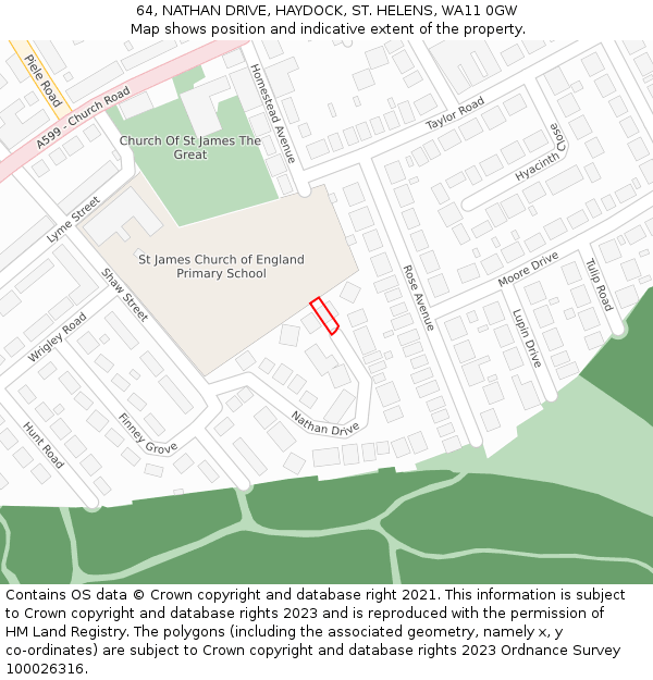 64, NATHAN DRIVE, HAYDOCK, ST. HELENS, WA11 0GW: Location map and indicative extent of plot
