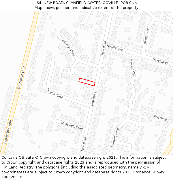 64, NEW ROAD, CLANFIELD, WATERLOOVILLE, PO8 0NN: Location map and indicative extent of plot