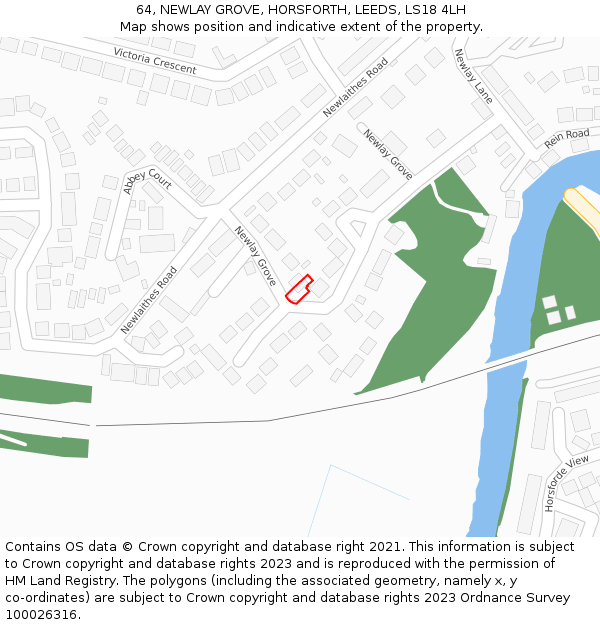 64, NEWLAY GROVE, HORSFORTH, LEEDS, LS18 4LH: Location map and indicative extent of plot
