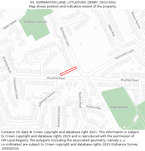 64, NORMANTON LANE, LITTLEOVER, DERBY, DE23 6GQ: Location map and indicative extent of plot