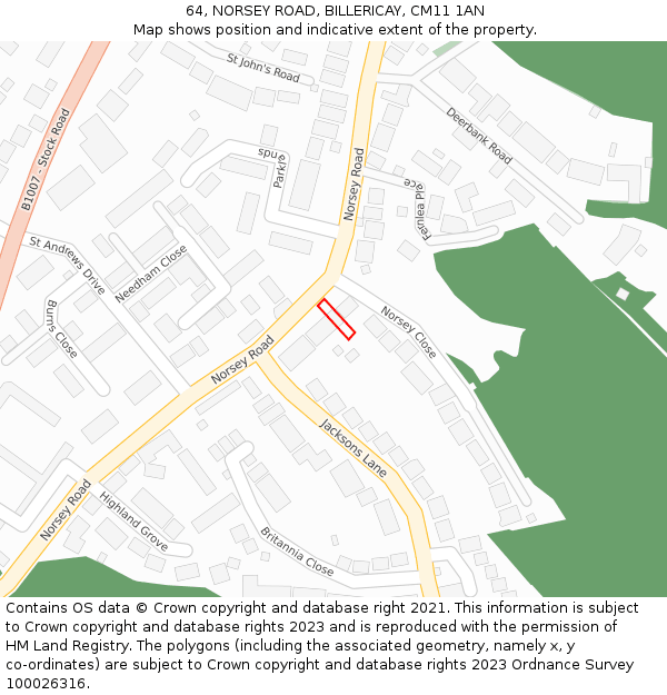 64, NORSEY ROAD, BILLERICAY, CM11 1AN: Location map and indicative extent of plot