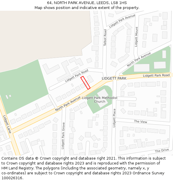 64, NORTH PARK AVENUE, LEEDS, LS8 1HS: Location map and indicative extent of plot