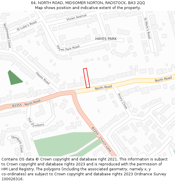 64, NORTH ROAD, MIDSOMER NORTON, RADSTOCK, BA3 2QQ: Location map and indicative extent of plot