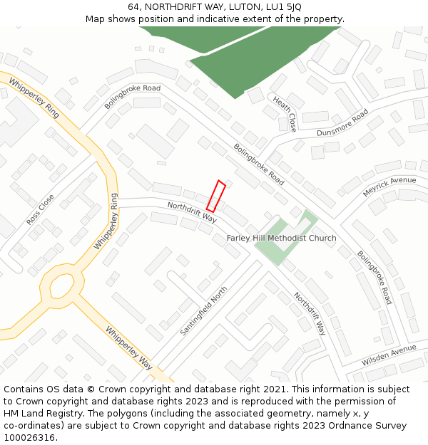 64, NORTHDRIFT WAY, LUTON, LU1 5JQ: Location map and indicative extent of plot