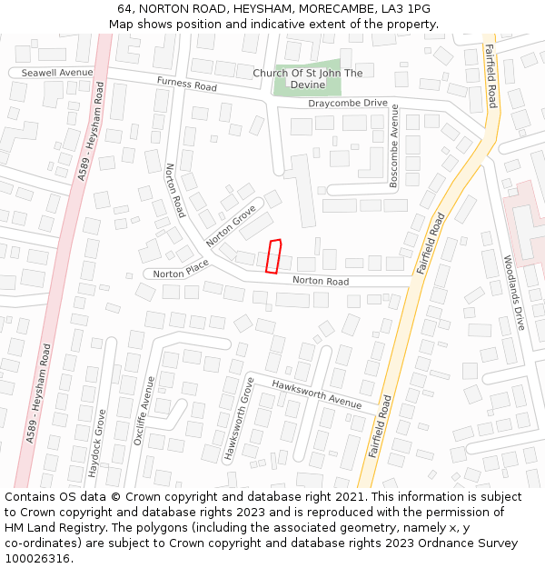 64, NORTON ROAD, HEYSHAM, MORECAMBE, LA3 1PG: Location map and indicative extent of plot