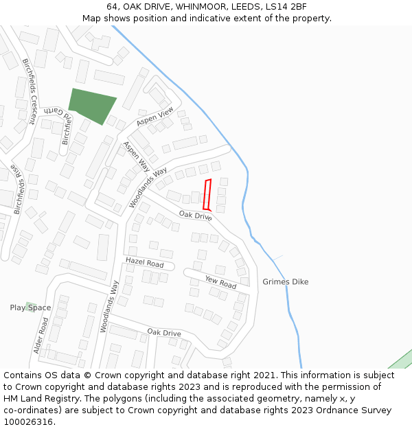 64, OAK DRIVE, WHINMOOR, LEEDS, LS14 2BF: Location map and indicative extent of plot