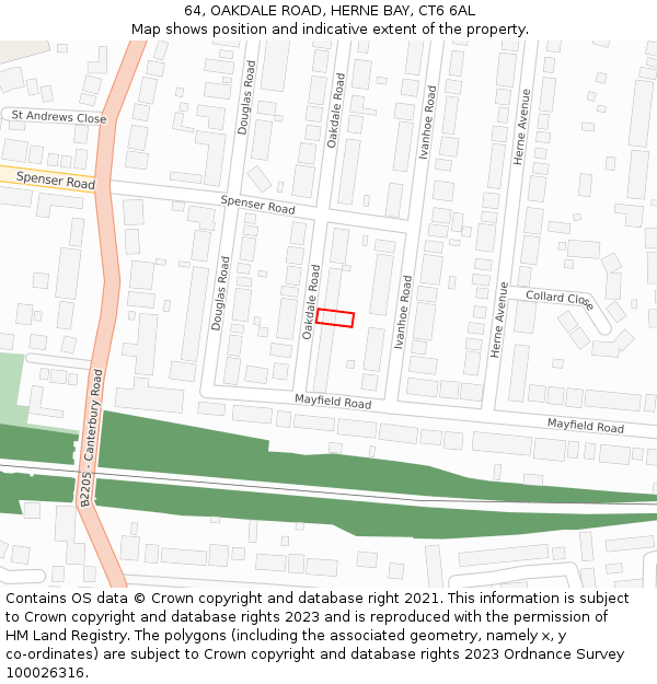 64, OAKDALE ROAD, HERNE BAY, CT6 6AL: Location map and indicative extent of plot