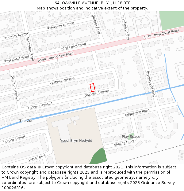 64, OAKVILLE AVENUE, RHYL, LL18 3TF: Location map and indicative extent of plot