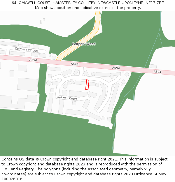 64, OAKWELL COURT, HAMSTERLEY COLLIERY, NEWCASTLE UPON TYNE, NE17 7BE: Location map and indicative extent of plot