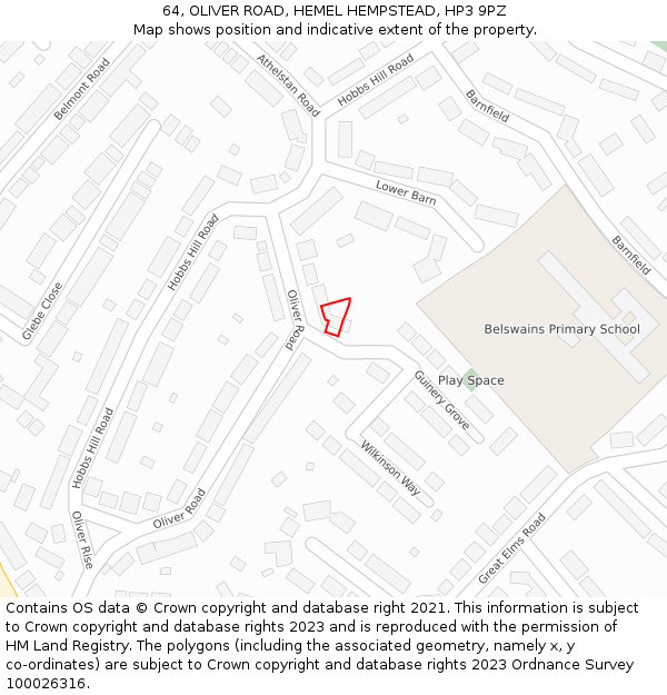 64, OLIVER ROAD, HEMEL HEMPSTEAD, HP3 9PZ: Location map and indicative extent of plot