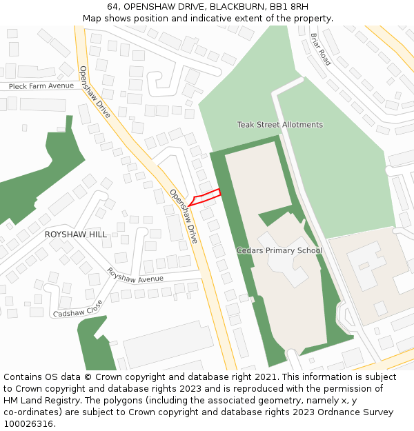 64, OPENSHAW DRIVE, BLACKBURN, BB1 8RH: Location map and indicative extent of plot