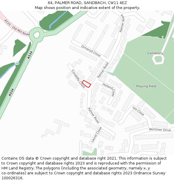 64, PALMER ROAD, SANDBACH, CW11 4EZ: Location map and indicative extent of plot