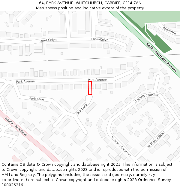 64, PARK AVENUE, WHITCHURCH, CARDIFF, CF14 7AN: Location map and indicative extent of plot