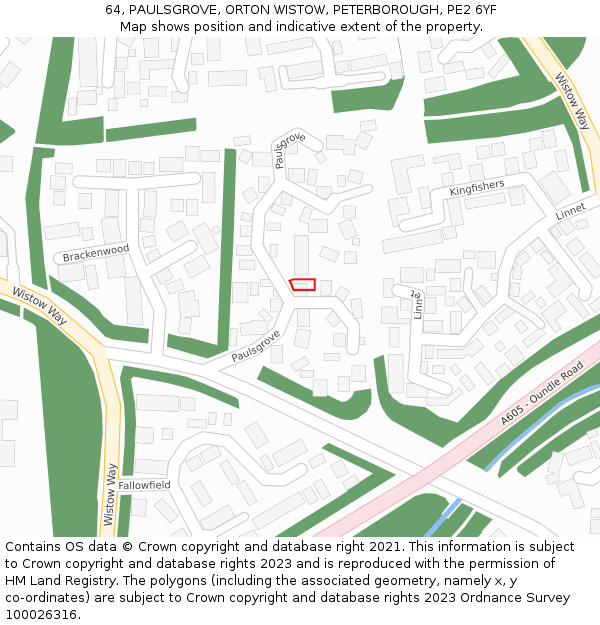 64, PAULSGROVE, ORTON WISTOW, PETERBOROUGH, PE2 6YF: Location map and indicative extent of plot