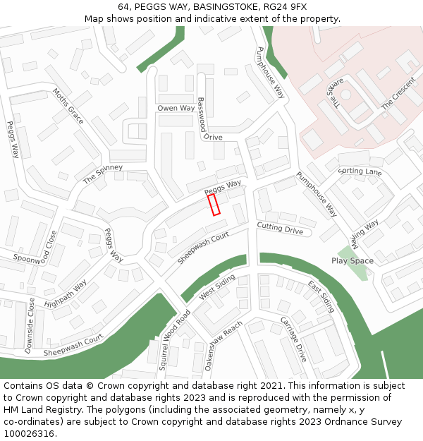64, PEGGS WAY, BASINGSTOKE, RG24 9FX: Location map and indicative extent of plot