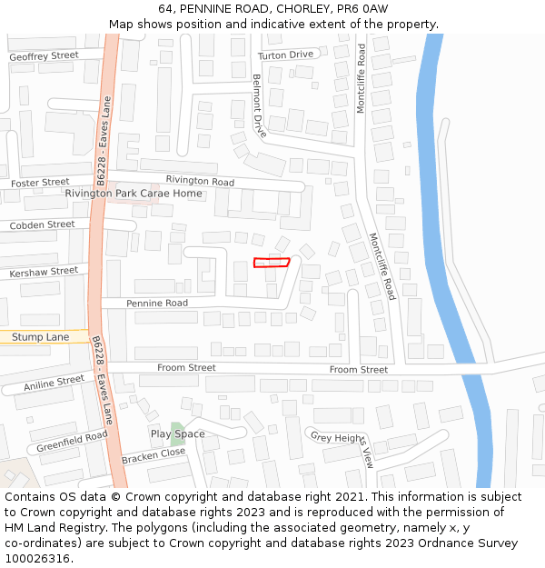 64, PENNINE ROAD, CHORLEY, PR6 0AW: Location map and indicative extent of plot