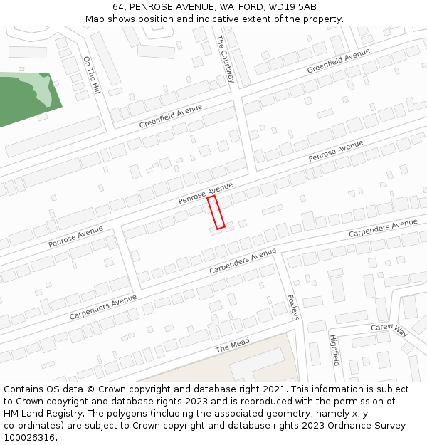 64, PENROSE AVENUE, WATFORD, WD19 5AB: Location map and indicative extent of plot