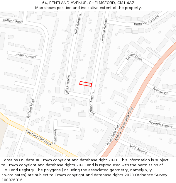 64, PENTLAND AVENUE, CHELMSFORD, CM1 4AZ: Location map and indicative extent of plot