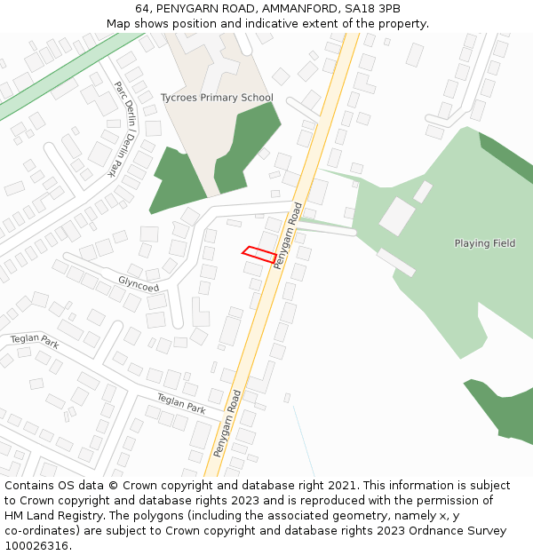 64, PENYGARN ROAD, AMMANFORD, SA18 3PB: Location map and indicative extent of plot