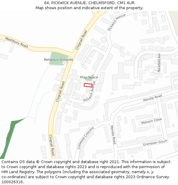 64, PICKWICK AVENUE, CHELMSFORD, CM1 4UR: Location map and indicative extent of plot