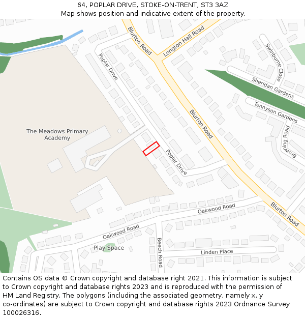 64, POPLAR DRIVE, STOKE-ON-TRENT, ST3 3AZ: Location map and indicative extent of plot
