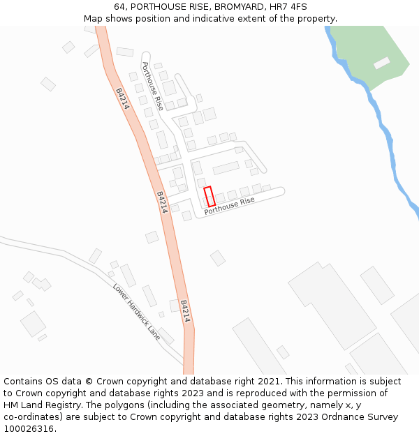 64, PORTHOUSE RISE, BROMYARD, HR7 4FS: Location map and indicative extent of plot