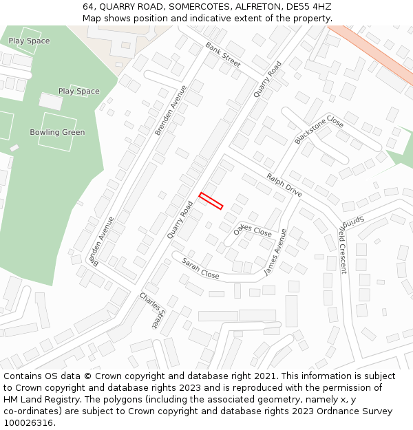 64, QUARRY ROAD, SOMERCOTES, ALFRETON, DE55 4HZ: Location map and indicative extent of plot