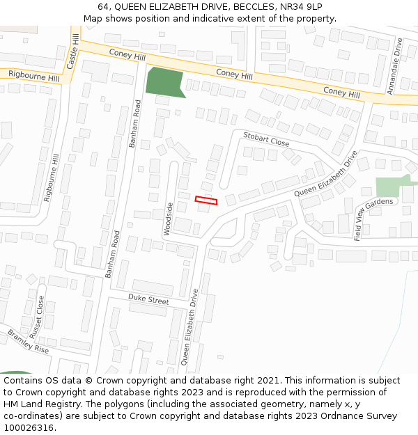 64, QUEEN ELIZABETH DRIVE, BECCLES, NR34 9LP: Location map and indicative extent of plot