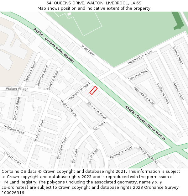 64, QUEENS DRIVE, WALTON, LIVERPOOL, L4 6SJ: Location map and indicative extent of plot